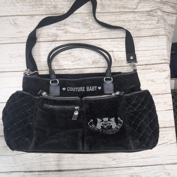Juicy Couture Handbags - Juicy Couture Black Velour Baby Diaper Bag